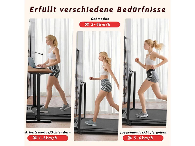 NETTLIFE Klappbares und leises Laufband – Mini-Laufband mit Geschwindigkeitsrampe von 1 bis 6 km/h – 2,0 PS Motor, LED-Anzeige und Fernbedienung