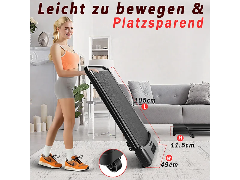 NETTLIFE Klappbares und leises Laufband – Mini-Laufband mit Geschwindigkeitsrampe von 1 bis 6 km/h – 2,0 PS Motor, LED-Anzeige und Fernbedienung