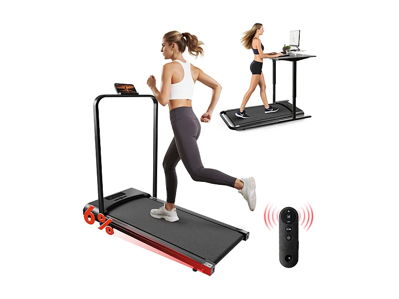 Tapis de course pliable et silencieux NETTLIFE - Mini tapis de course avec rampe 1 à 6 km/h - Moteur 2,0 CV, écran LED et télécommande