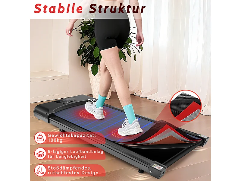 Bieżnia NETTLIFE Walking Pad, kompaktowa i cicha - bieżnia podbiurkowa o prędkości od 1 do 6 km/h, ze wskaźnikiem LED i pilotem zdalnego sterowania.