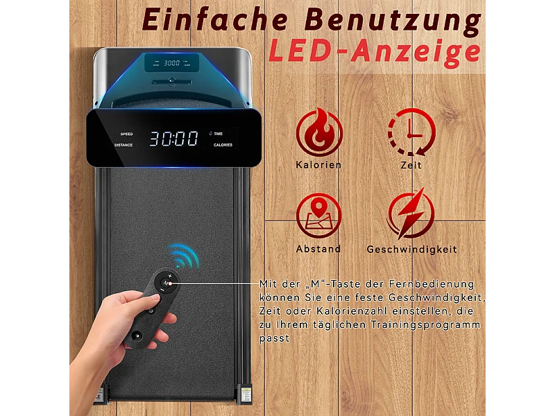 Bieżnia NETTLIFE Walking Pad, kompaktowa i cicha - bieżnia podbiurkowa o prędkości od 1 do 6 km/h, ze wskaźnikiem LED i pilotem zdalnego sterowania.