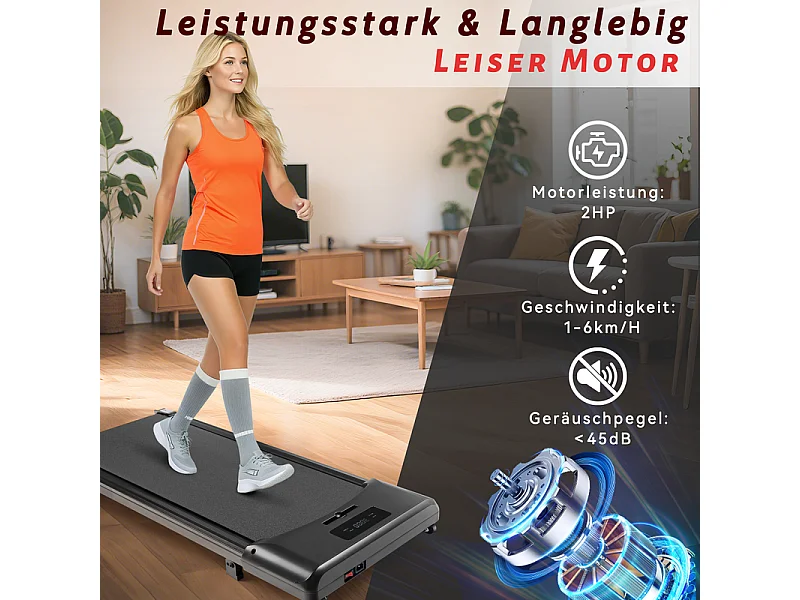 Tapis de course NETTLIFE Walking Pad, compact et silencieux - Tapis de course sous le bureau de 1 à 6 km/h, avec indicateur LED et télécommande.