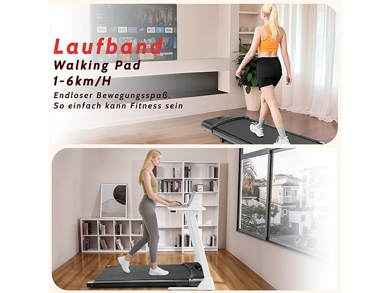 Tapis de course NETTLIFE Walking Pad, compact et silencieux - Tapis de course sous le bureau de 1 à 6 km/h, avec indicateur LED et télécommande.