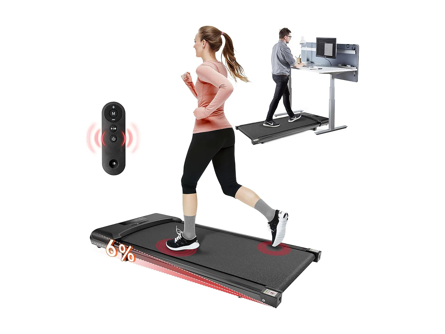 Bieżnia NETTLIFE Walking Pad, kompaktowa i cicha - bieżnia podbiurkowa o prędkości od 1 do 6 km/h, ze wskaźnikiem LED i pilotem zdalnego sterowania.