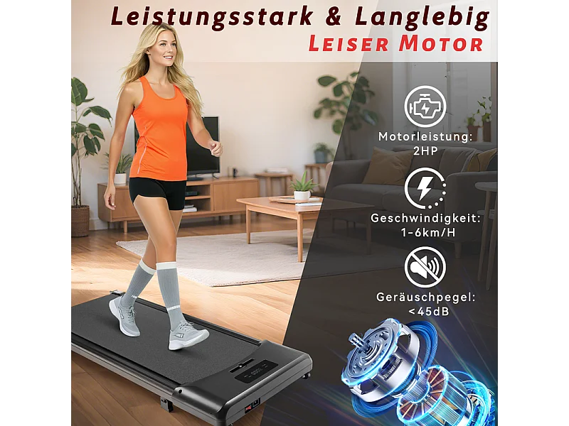 Tapis de course NETTLIFE Walking Pad, compact et silencieux - Tapis de course sous le bureau de 1 à 6 km/h, avec indicateur LED et télécommande.