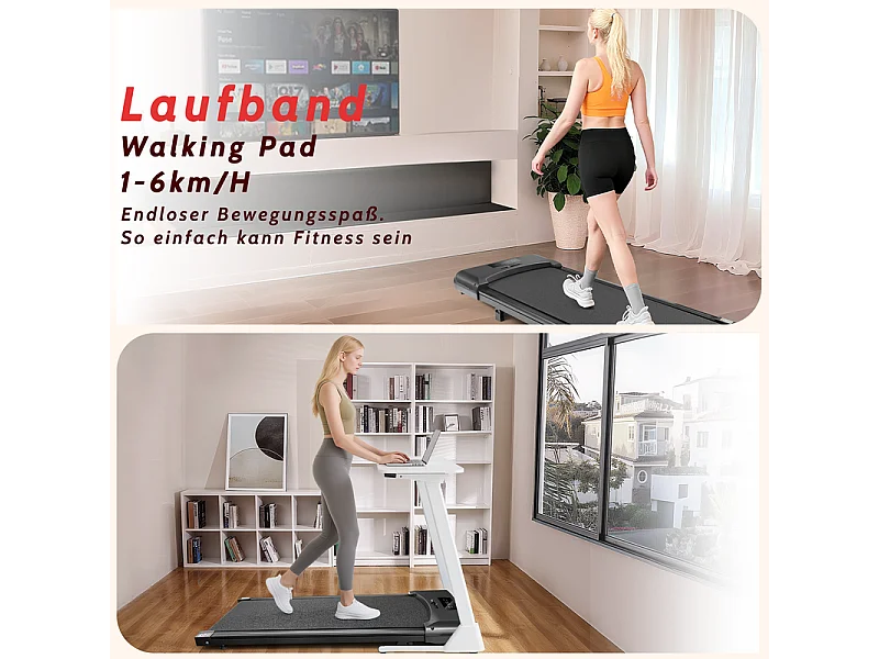 Tapis de course NETTLIFE Walking Pad, compact et silencieux - Tapis de course sous le bureau de 1 à 6 km/h, avec indicateur LED et télécommande.