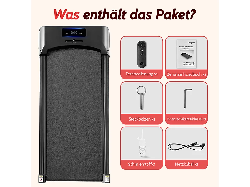 Tapis de course NETTLIFE Walking Pad, compact et silencieux - Tapis de course sous le bureau de 1 à 6 km/h, avec indicateur LED et télécommande.