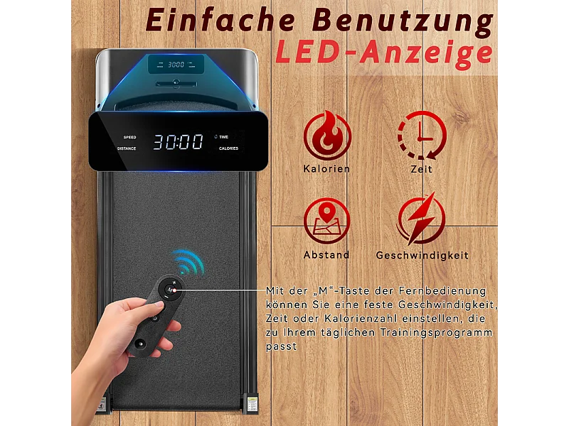 Bieżnia NETTLIFE Walking Pad, kompaktowa i cicha - bieżnia podbiurkowa o prędkości od 1 do 6 km/h, ze wskaźnikiem LED i pilotem zdalnego sterowania.