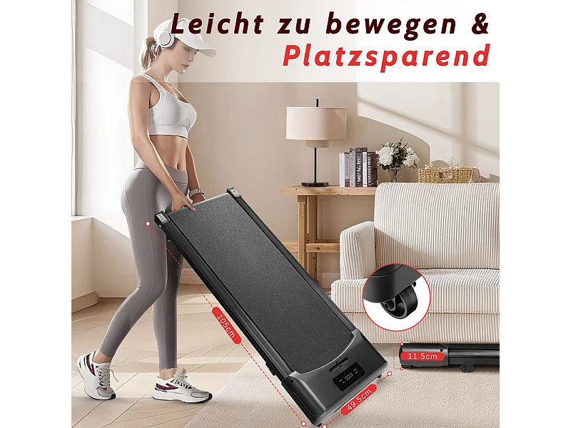 Bieżnia NETTLIFE Walking Pad, kompaktowa i cicha - bieżnia podbiurkowa o prędkości od 1 do 6 km/h, ze wskaźnikiem LED i pilotem zdalnego sterowania.
