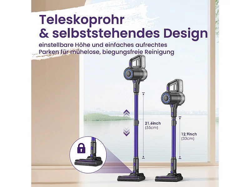 Aspirateur sans fil NETTLIFE, 500W/40000 Pa/40 min, batterie autonome, aspirateur balai léger avec lumière verte, idéal pour sols durs.