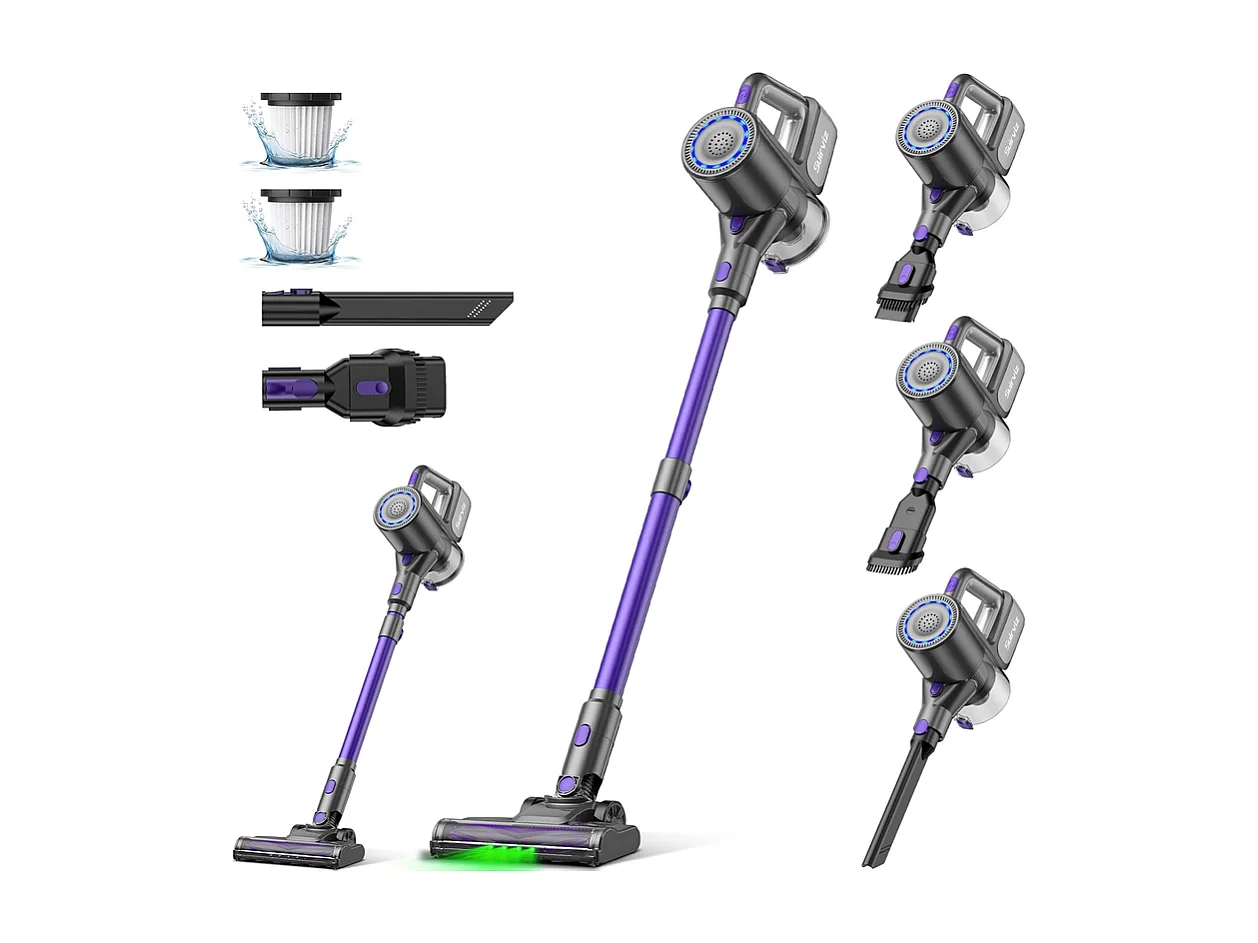 NETTLIFE snoerloze stofzuiger, 500W/40000 Pa/40 min, zelfstandige accu, lichtgewicht steelstofzuiger met groen licht, ideaal voor harde vloeren.