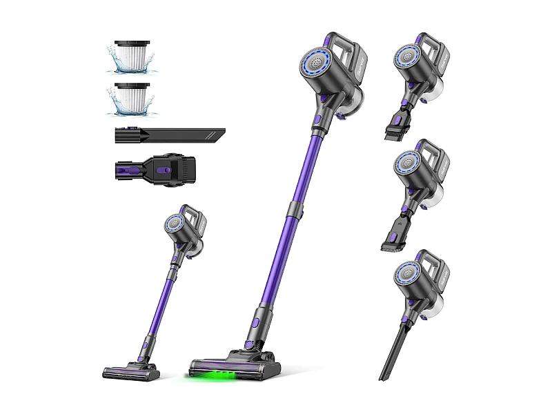 NETTLIFE snoerloze stofzuiger, 500W/40000 Pa/40 min, zelfstandige accu, lichtgewicht steelstofzuiger met groen licht, ideaal voor harde vloeren.