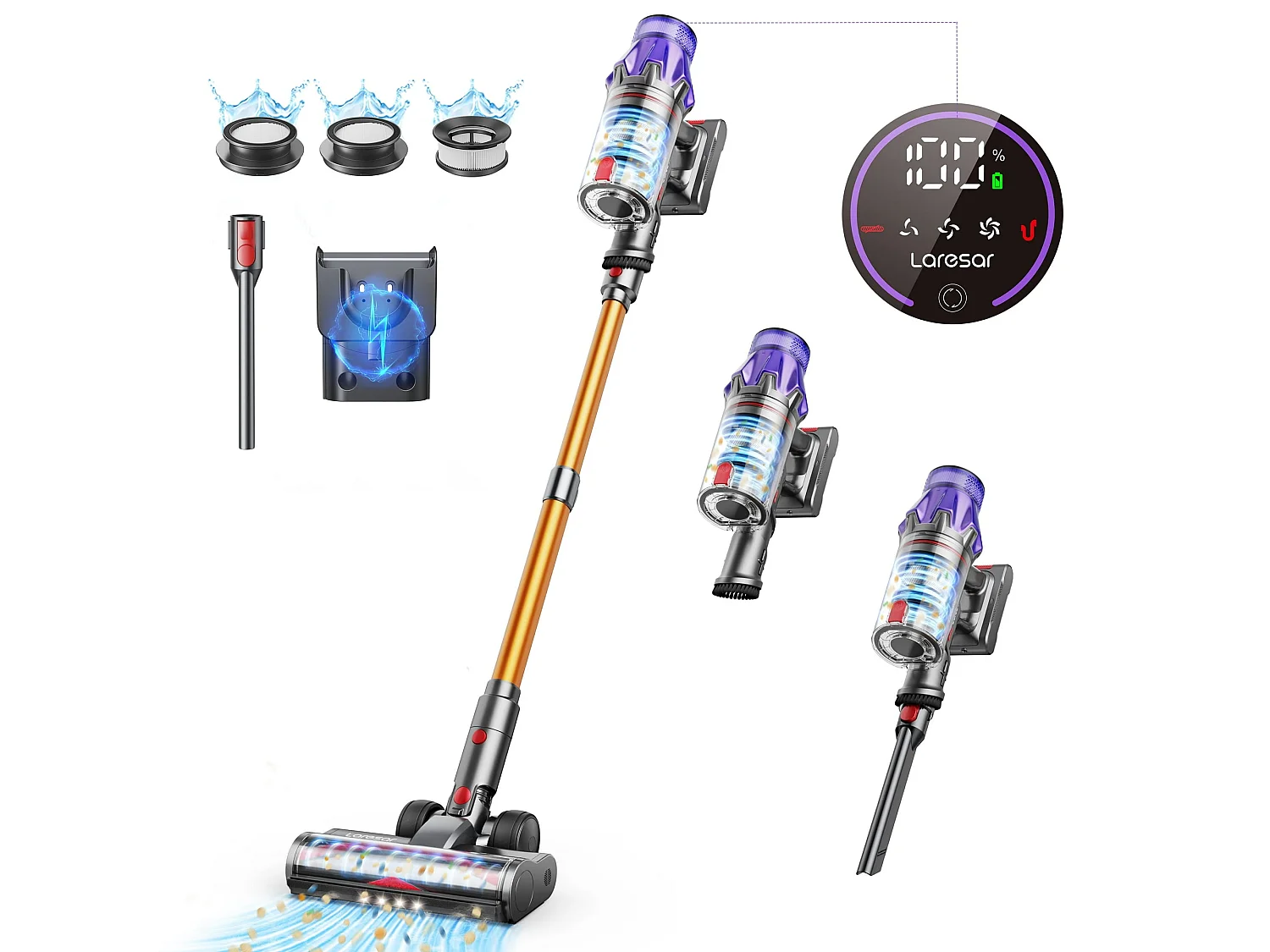 Bezprzewodowy odkurzacz Nettlife, siła ssania 50 kPa, silnik 500 W, czas pracy 60 minut, najwyższej jakości konstrukcja chroniąca zwierzęta i podłogi