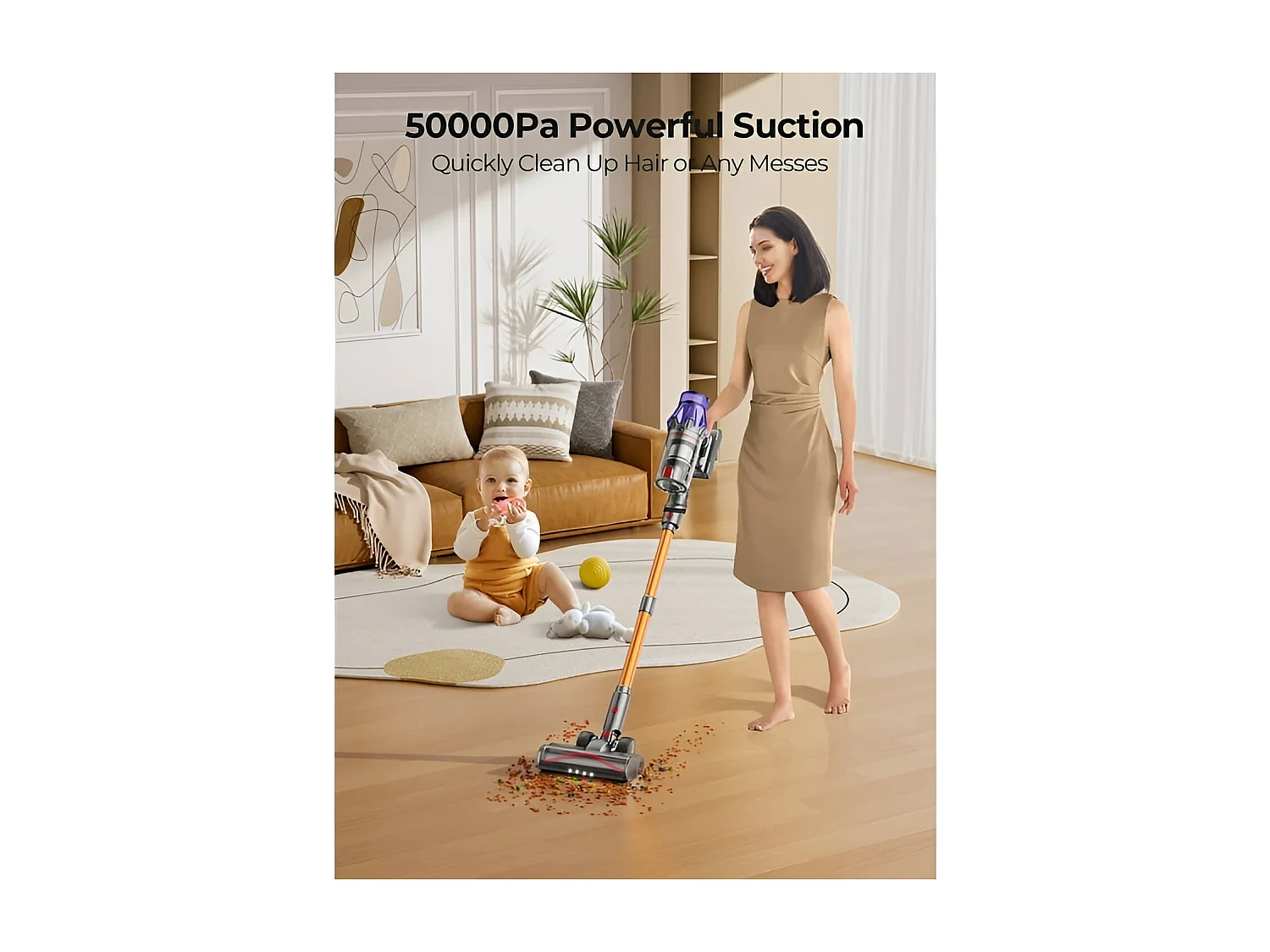 Bezprzewodowy odkurzacz Nettlife, siła ssania 50 kPa, silnik 500 W, czas pracy 60 minut, najwyższej jakości konstrukcja chroniąca zwierzęta i podłogi