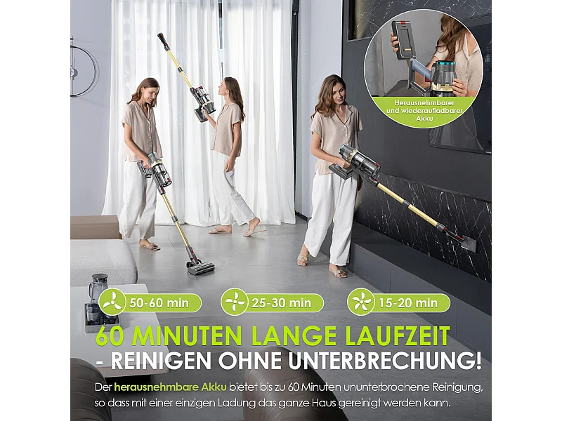 Aspirateur sans fil NETTLIFE, 45000 Pa/550W/60 min, avec brosse anti-emmêlement et moteur sans balais, aspirateur sans fil autonome, écran tactile LED