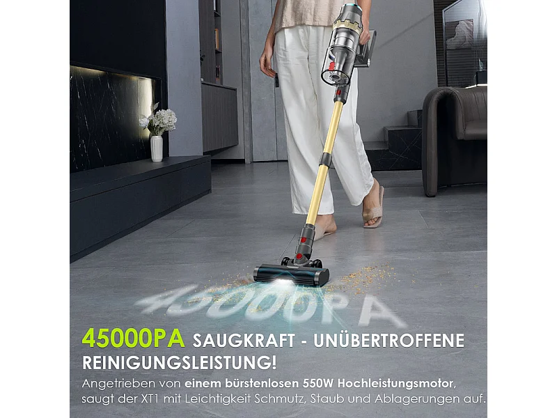Aspirateur sans fil NETTLIFE, 45000 Pa/550W/60 min, avec brosse anti-emmêlement et moteur sans balais, aspirateur sans fil autonome, écran tactile LED