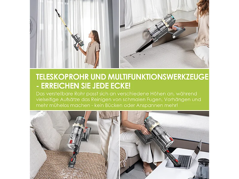 Aspirateur sans fil NETTLIFE, 45000 Pa/550W/60 min, avec brosse anti-emmêlement et moteur sans balais, aspirateur sans fil autonome, écran tactile LED