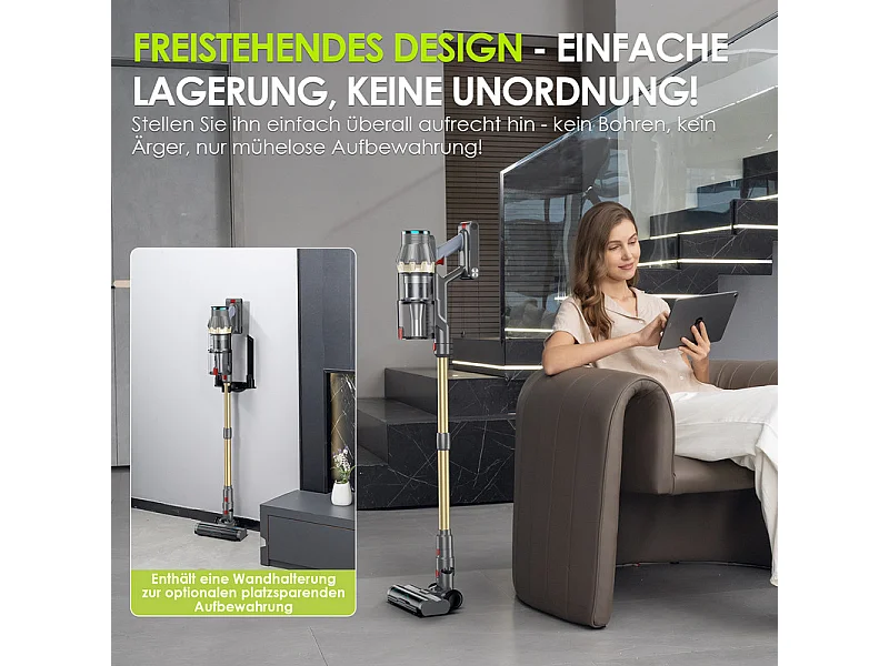 Aspirateur sans fil NETTLIFE, 45000 Pa/550W/60 min, avec brosse anti-emmêlement et moteur sans balais, aspirateur sans fil autonome, écran tactile LED