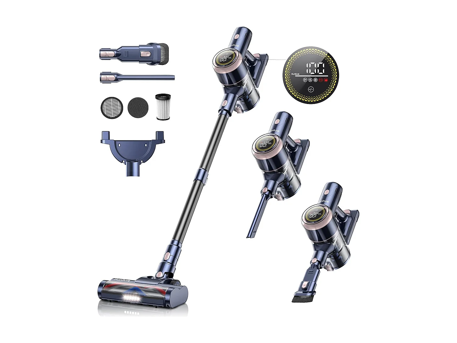 Nettlife S15: Bezprzewodowy odkurzacz ręczny o mocy 40 kPa. Czas pracy baterii: 60 minut, 5-warstwowa i 4-poziomowa filtracja.