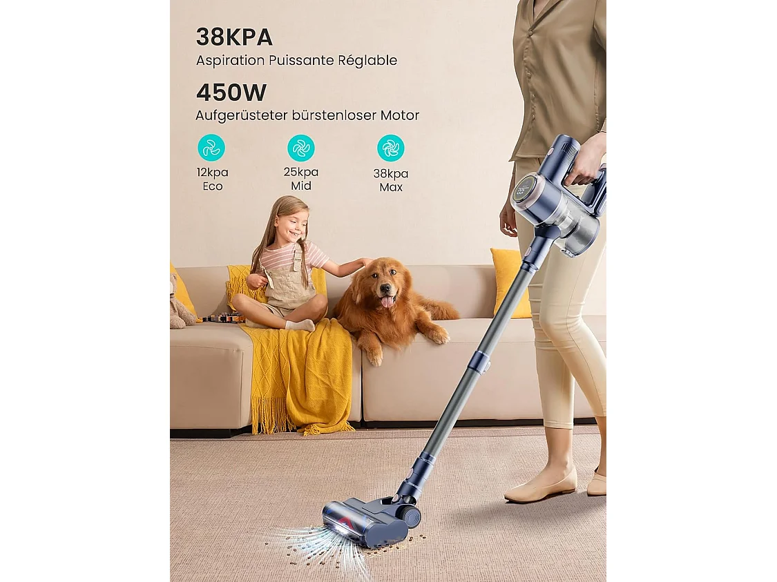 Nettlife S15: Bezprzewodowy odkurzacz ręczny o mocy 40 kPa. Czas pracy baterii: 60 minut, 5-warstwowa i 4-poziomowa filtracja.