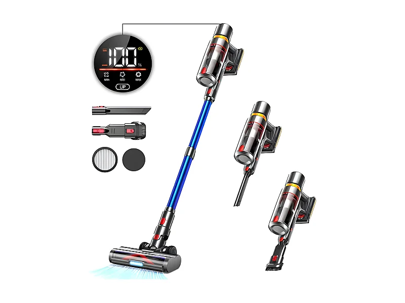 Nettlife JAS-V15 bezprzewodowy odkurzacz ręczny i pionowy, duża siła ssania 40 kPa, czas pracy na baterii 60 minut, regulowana prędkość za pomocą ekranu dotykowego.