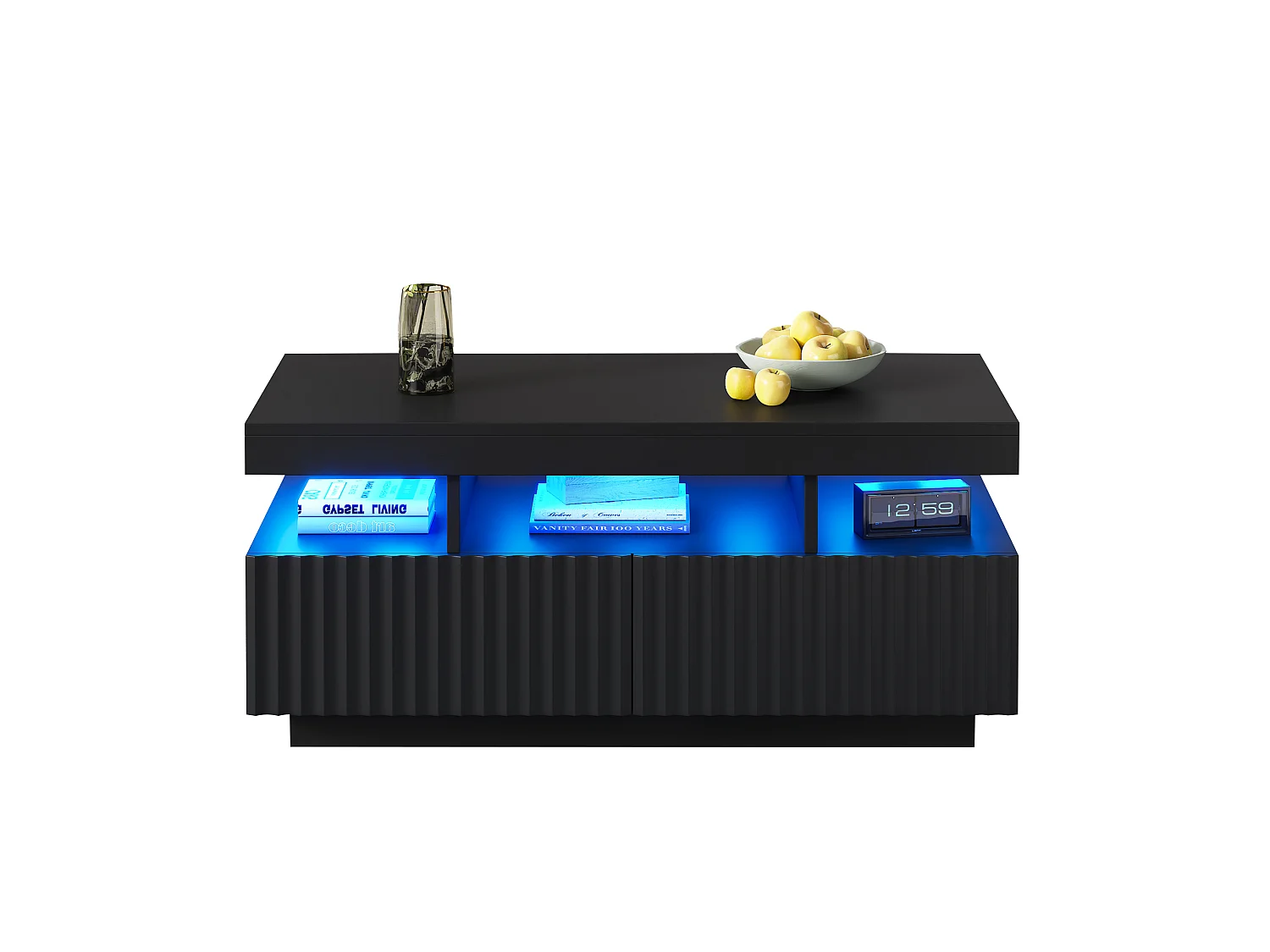 Table basse de salon - 100 x 50 x 45 cm - avec 2 tiroirs + Leds - aggloméré - noire
