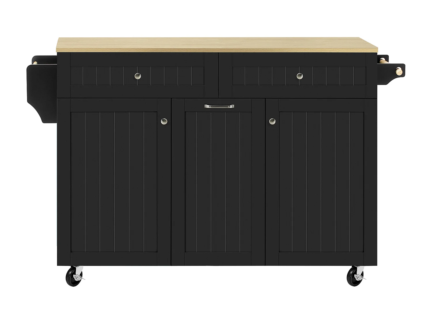 Îlot central mobile avec plan extensible + 2 tiroirs + 3 portes - 140 x 40/70 x 92 cm - MDF - noir