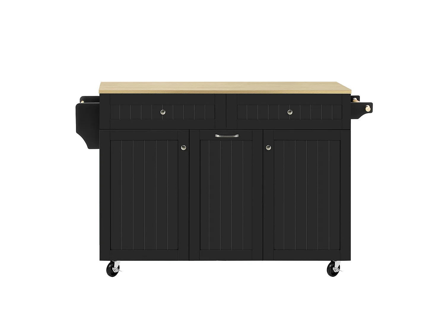 Îlot central mobile avec plan extensible + 2 tiroirs + 3 portes - 140 x 40/70 x 92 cm - MDF - noir