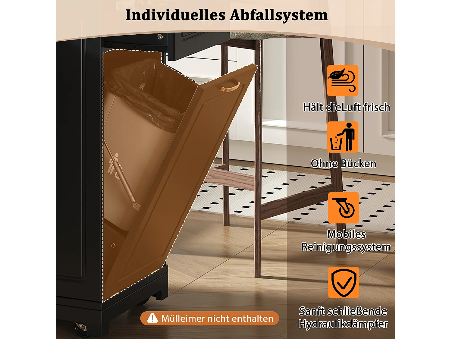 Kücheninsel mit ausziehbarer Essfläche, Schubladen und 2 Türen – 131,8 x 40/70 x 93,9 cm – MDF – schwarz