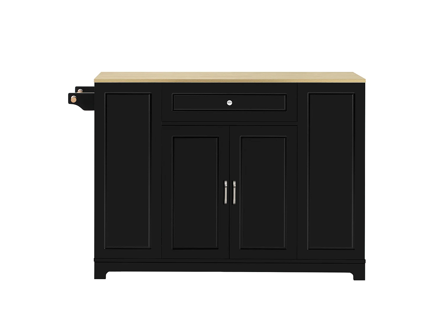 Îlot de cuisine avec espace repas extensible + tiroirs + 2 portes - 131.8 x 40/70 x 93.9 cm - MDF - noir