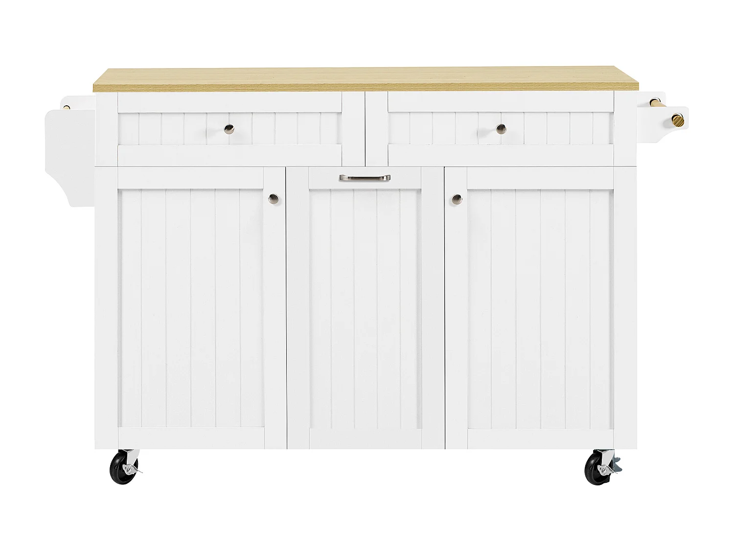 Mobile Kücheninsel mit ausziehbarer Arbeitsplatte, 2 Schubladen und 3 Türen – 140 x 40/70 x 92 cm – MDF – weiß