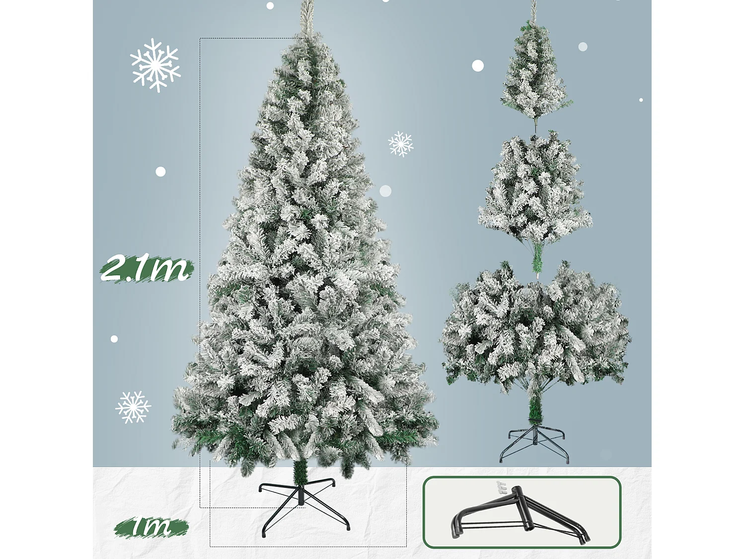 Árbol de Navidad nevado Nettlife de 210 cm, árbol artificial de PVC blanco nieve, fácil montaje con soporte metálico estable.