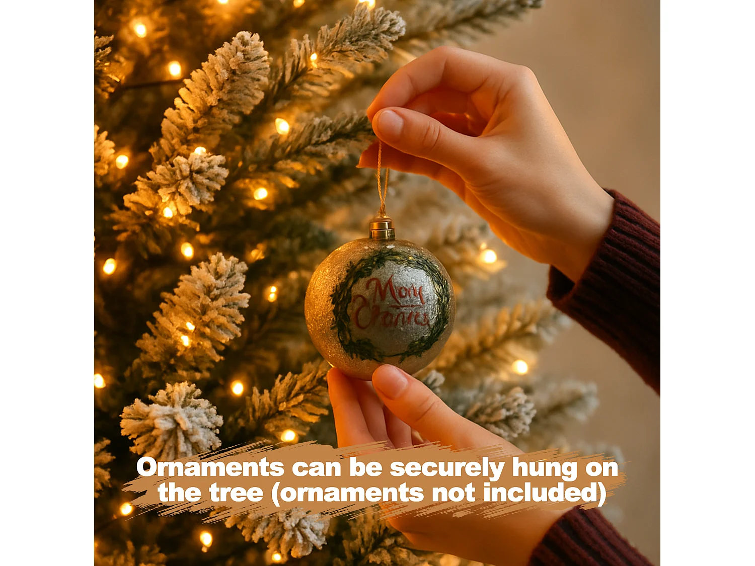 Nettlife Sapin de Noël Floqué 210 cm, Arbre Artificiel Blanc Enneigé en PVC, Montage Facile avec Support en Métal Stable.