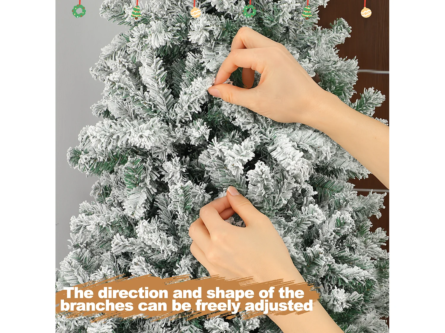 Nettlife Sapin de Noël Floqué 210 cm, Arbre Artificiel Blanc Enneigé en PVC, Montage Facile avec Support en Métal Stable.