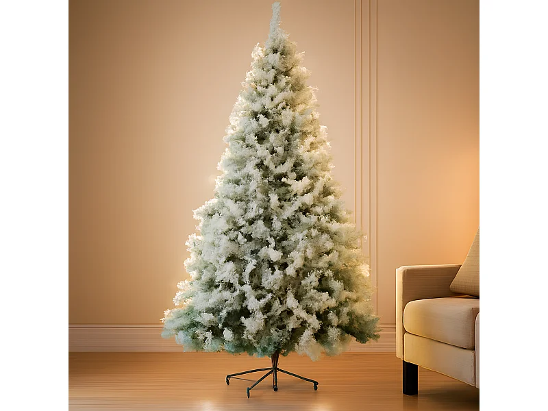 Nettlife Sapin de Noël Floqué 210 cm, Arbre Artificiel Blanc Enneigé en PVC, Montage Facile avec Support en Métal Stable.