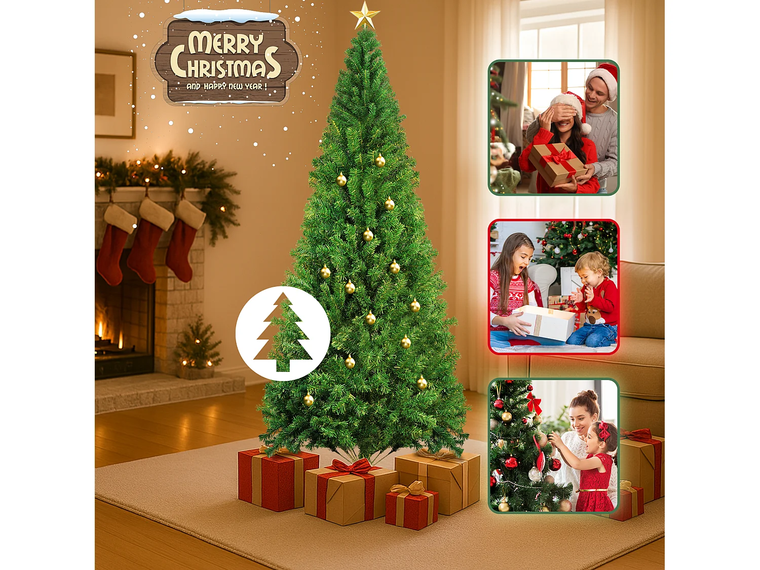 Sztuczna choinka Nettlife, 210 cm, ultrarealistyczne tworzywo PVC, szybki i łatwy montaż, zielona choinka na stabilnym metalowym stojaku.