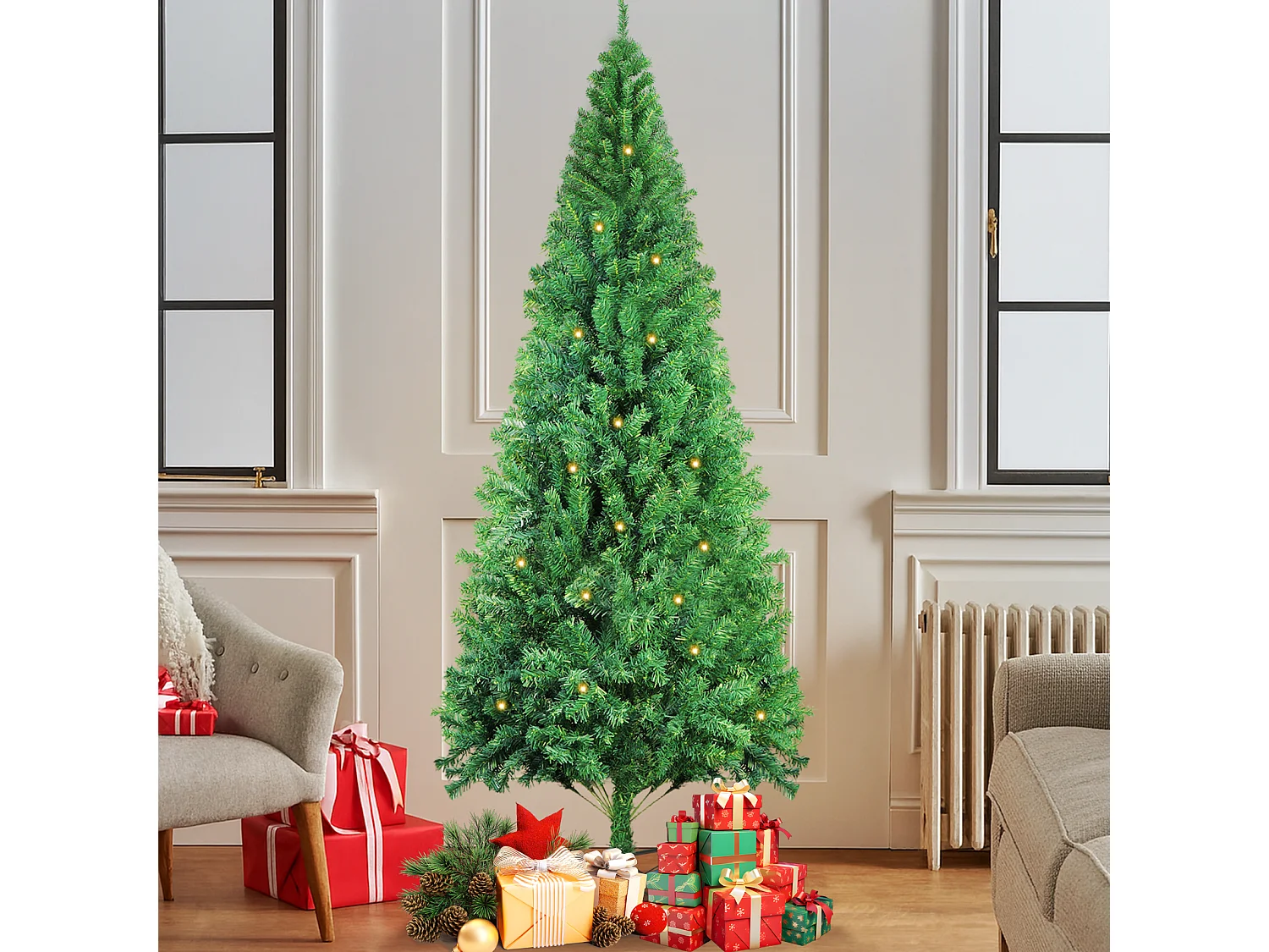 Sztuczna choinka Nettlife, 210 cm, ultrarealistyczne tworzywo PVC, szybki i łatwy montaż, zielona choinka na stabilnym metalowym stojaku.