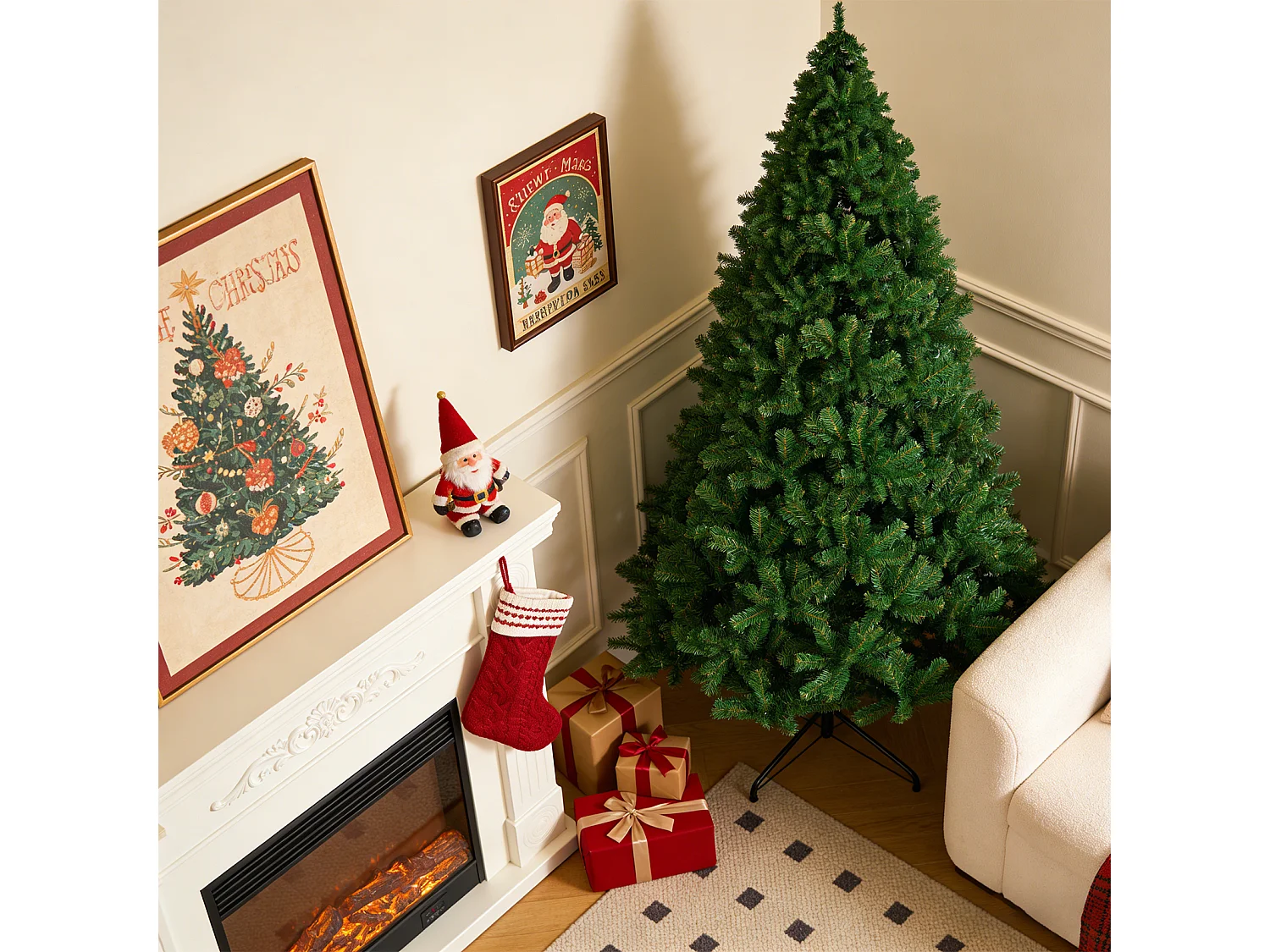 Sztuczna choinka Nettlife, 210 cm, ultrarealistyczne tworzywo PVC, szybki i łatwy montaż, zielona choinka na stabilnym metalowym stojaku.