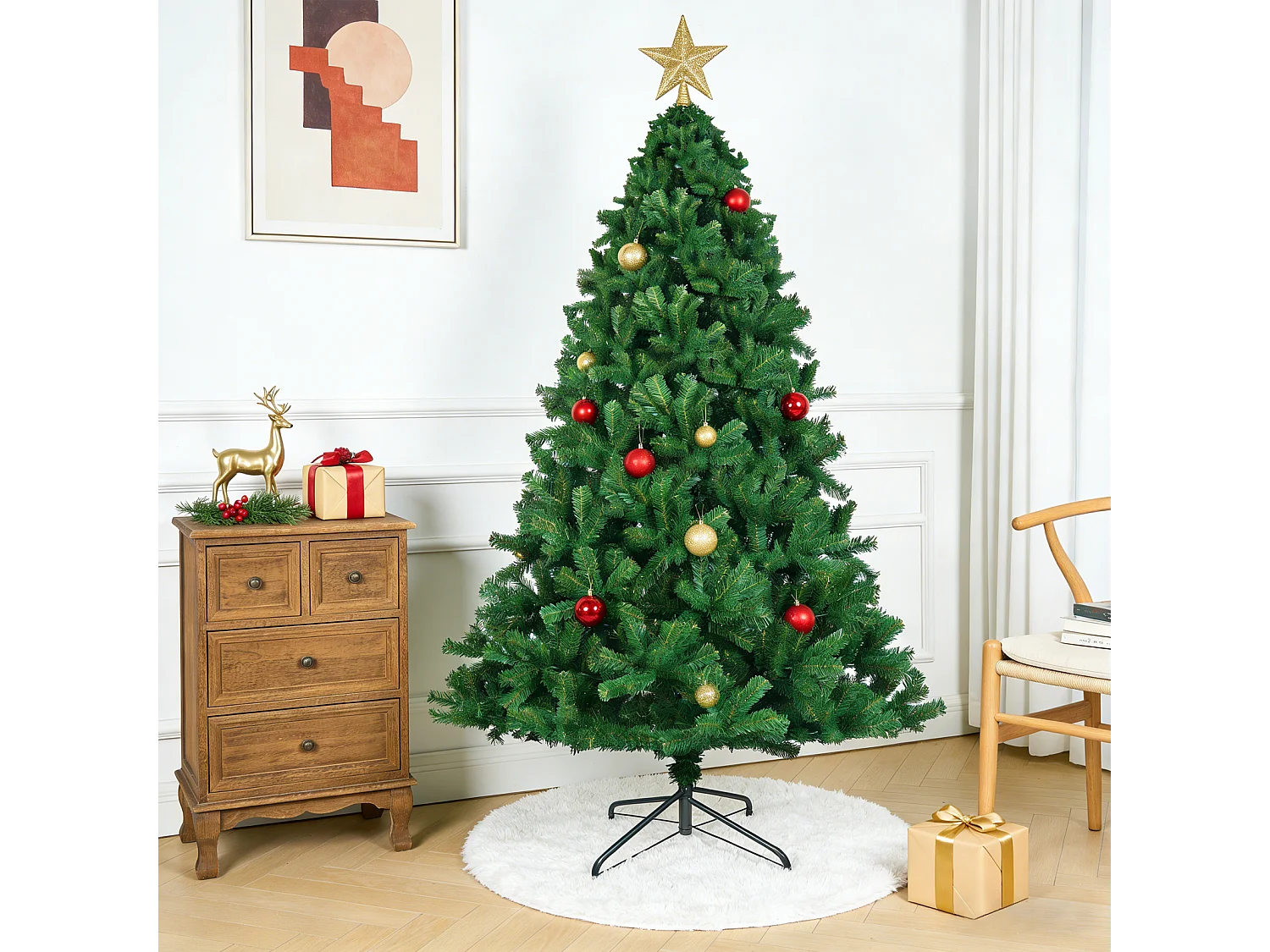Nettlife Kunstkerstboom 210 cm, ultrarealistisch PVC, snelle en eenvoudige montage, groene kerstboom met stabiele metalen standaard.