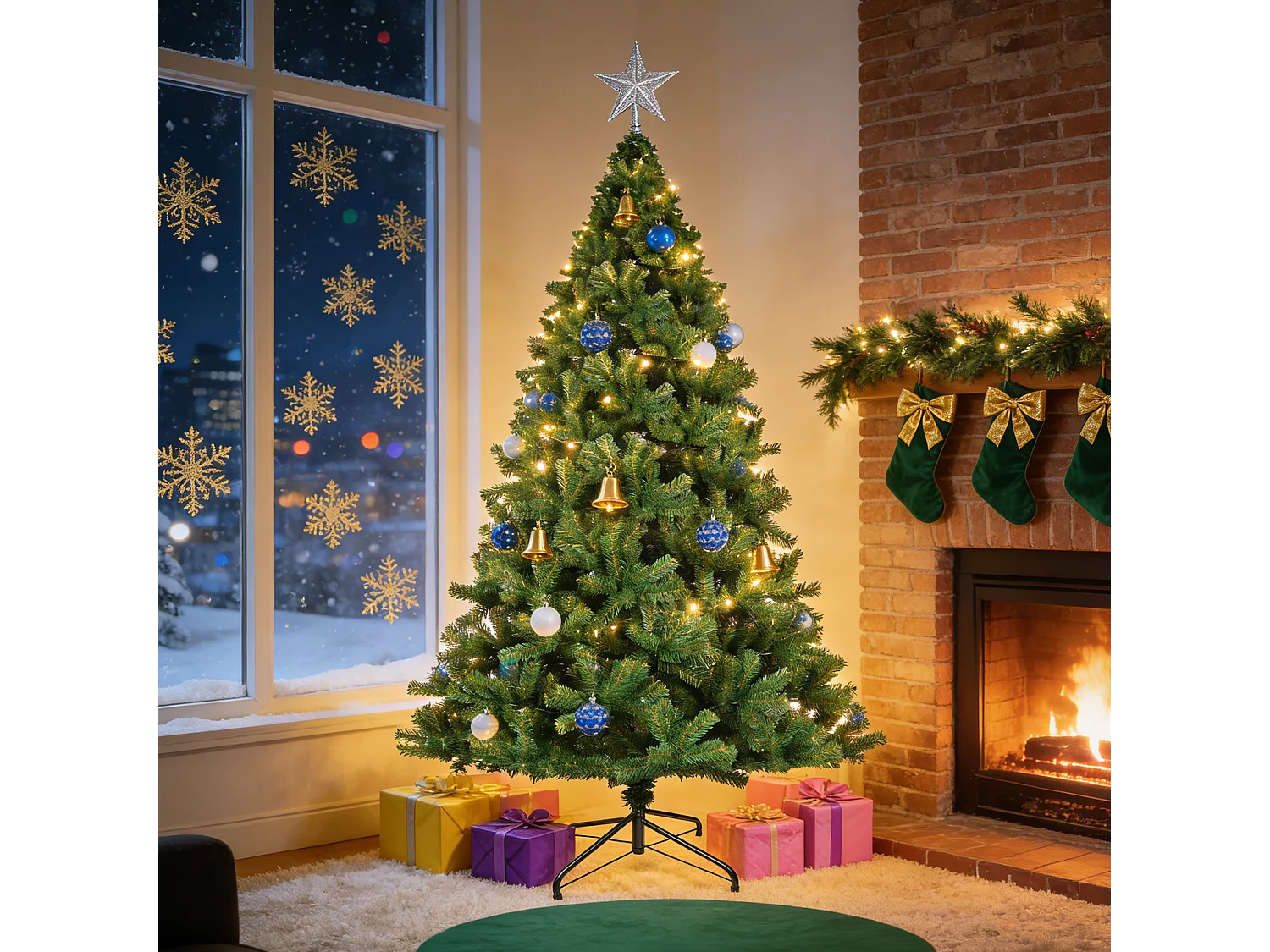 Nettlife Kunstkerstboom 210 cm, ultrarealistisch PVC, snelle en eenvoudige montage, groene kerstboom met stabiele metalen standaard.