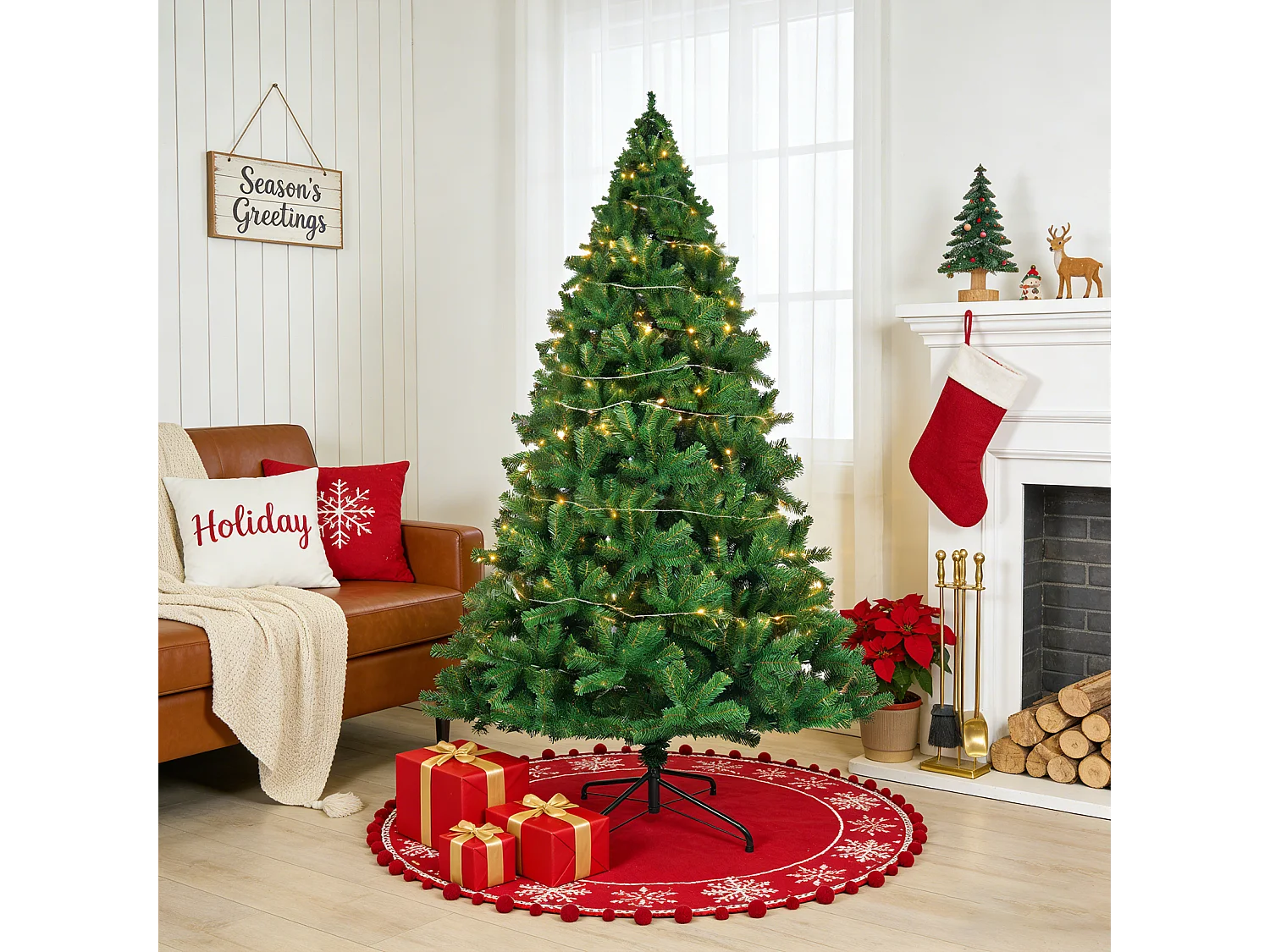 Nettlife Kunstkerstboom 210 cm, ultrarealistisch PVC, snelle en eenvoudige montage, groene kerstboom met stabiele metalen standaard.