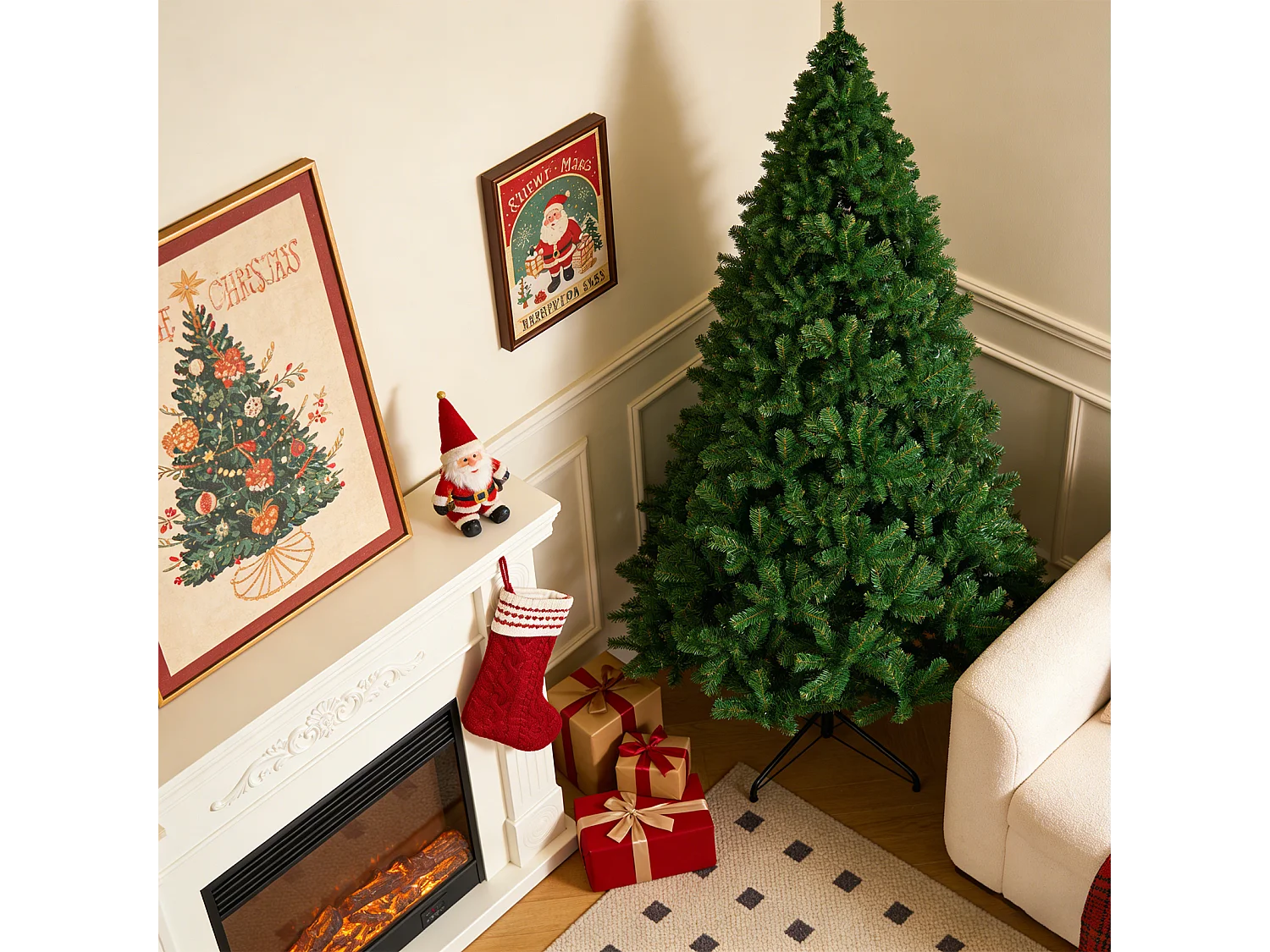 Nettlife Kunstkerstboom 210 cm, ultrarealistisch PVC, snelle en eenvoudige montage, groene kerstboom met stabiele metalen standaard.