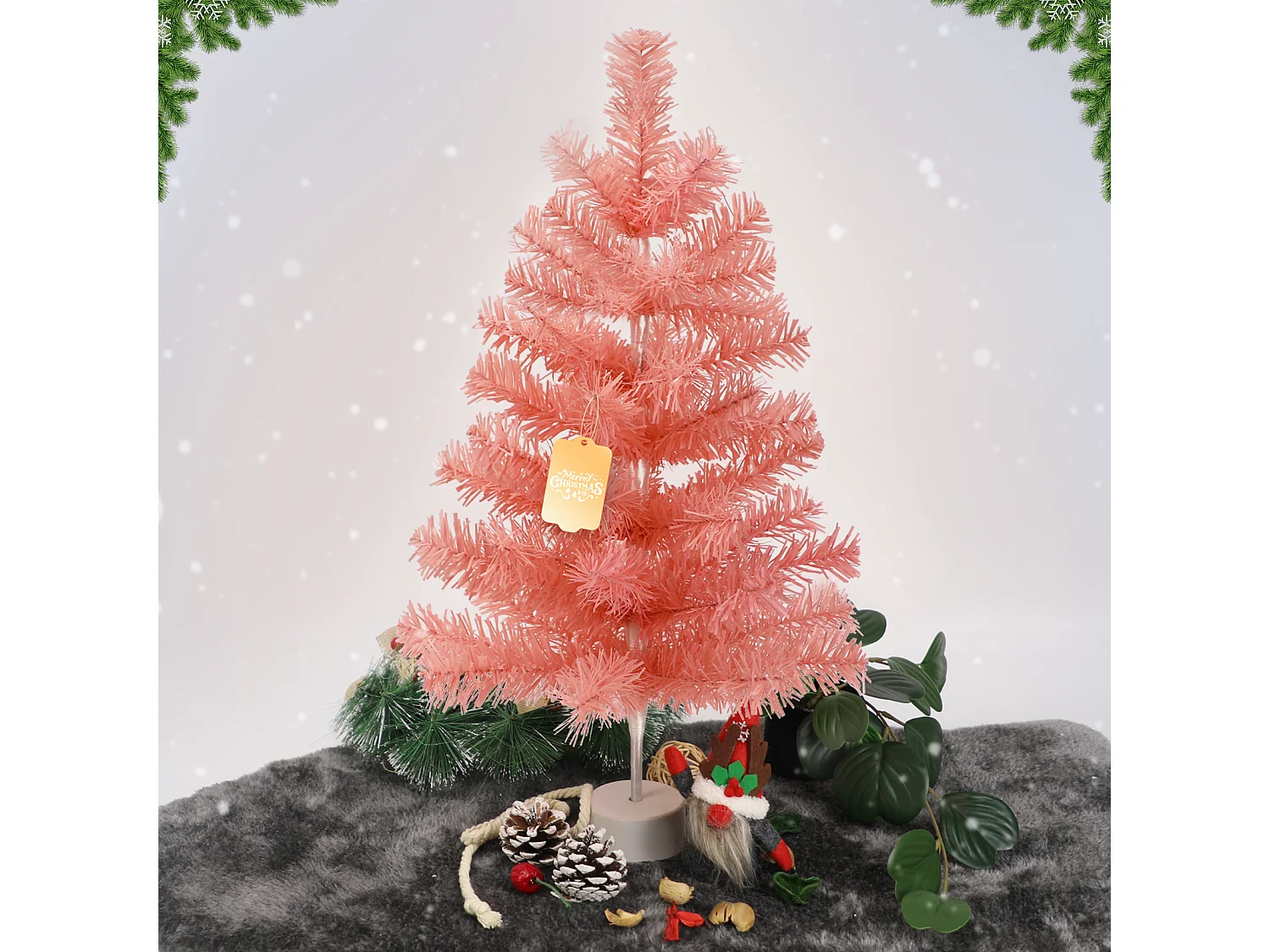 Nettlife Mini Sapin de Noël Rose 60 cm, Petit Arbre Artificiel en PVC pour Décoration de Table, Bureau et Fête.