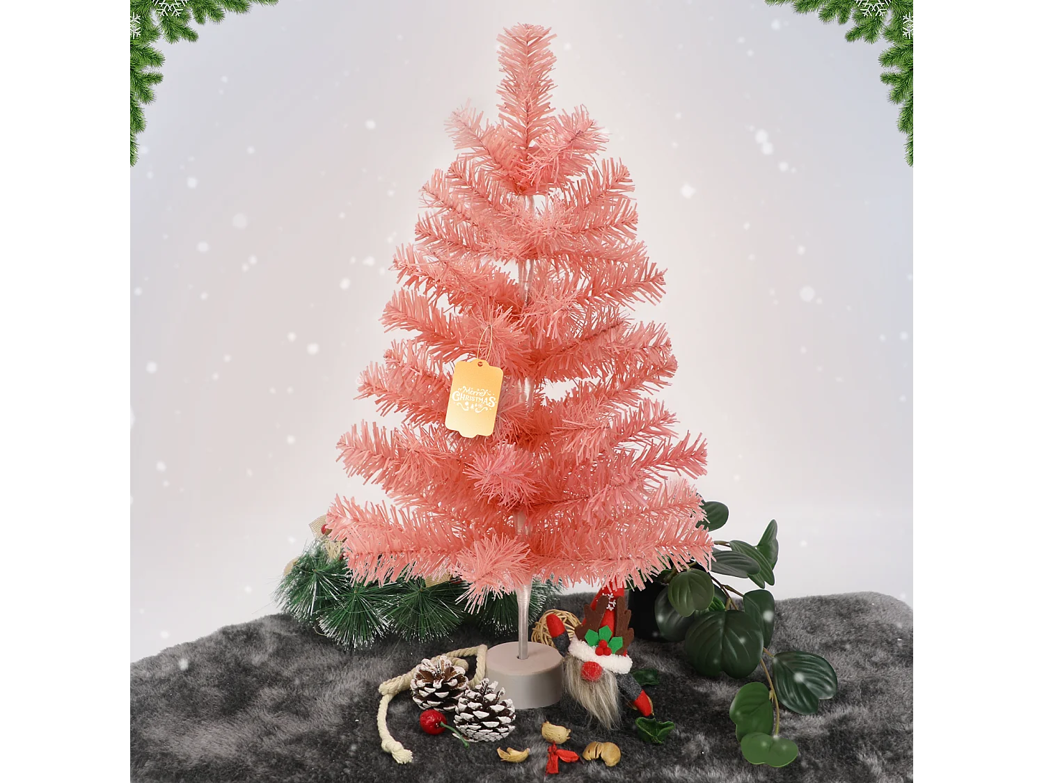 Nettlife Mini Sapin de Noël Rose 60 cm, Petit Arbre Artificiel en PVC pour Décoration de Table, Bureau et Fête.