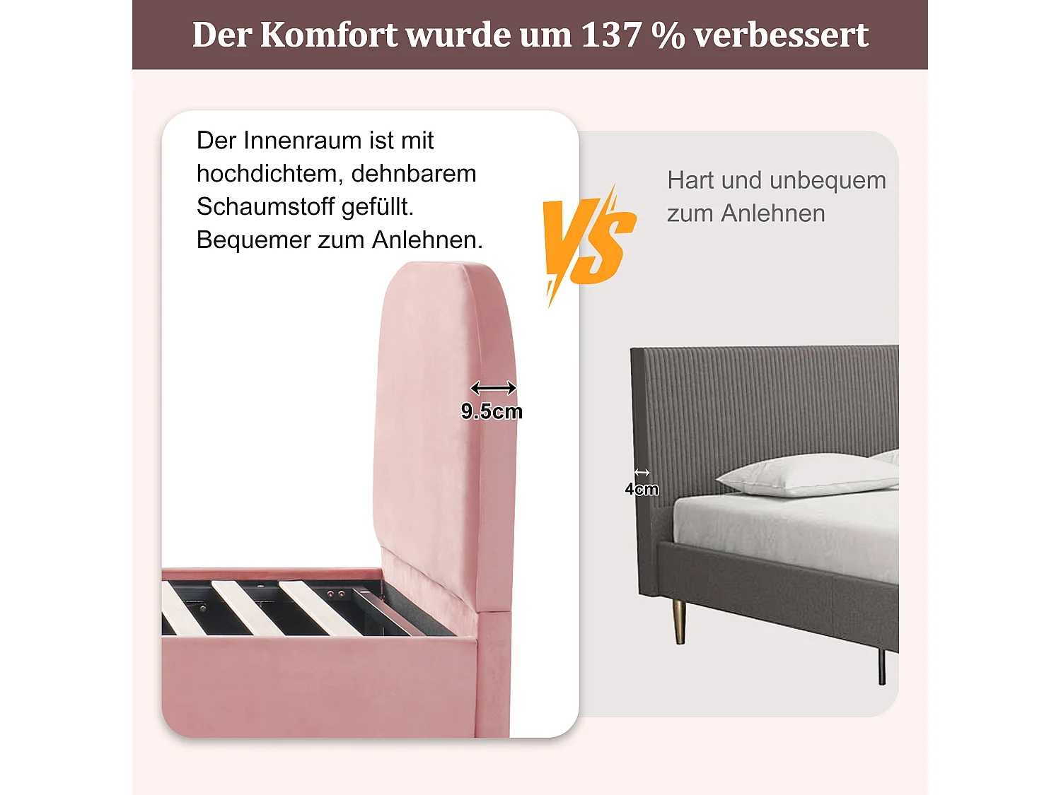 Lit coffre pour enfant - 90 x 200 cm - avec tête de lit rembourrée + rangement hydraulique - velours - rose