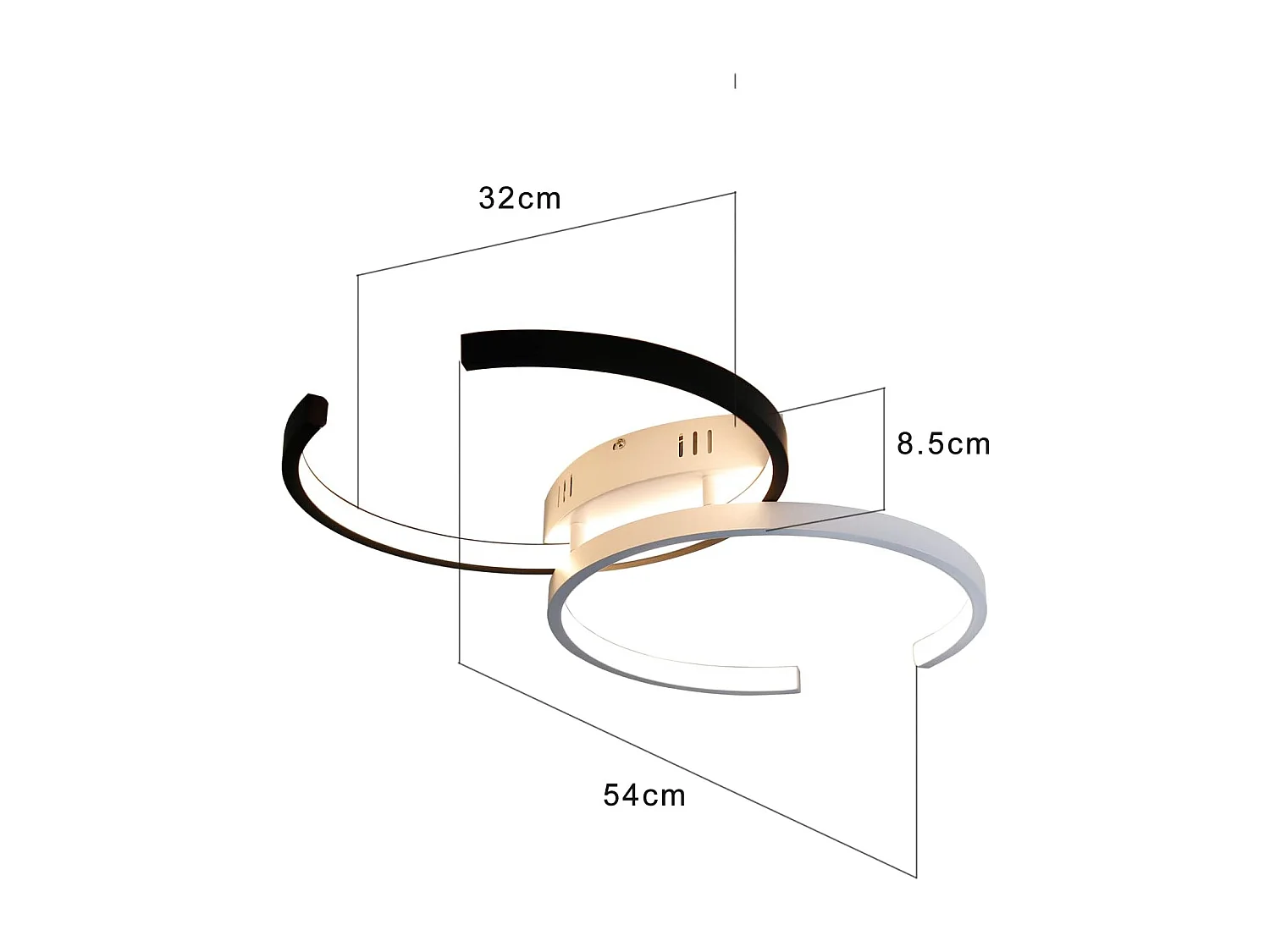 Nettlife Plafonnier LED Noir et Blanc, 24W Lampe de Plafond Moderne, Design 54CM, 3000K Blanc Chaud pour Salon, Chambre, Cuisine, Chambre d'enfant.