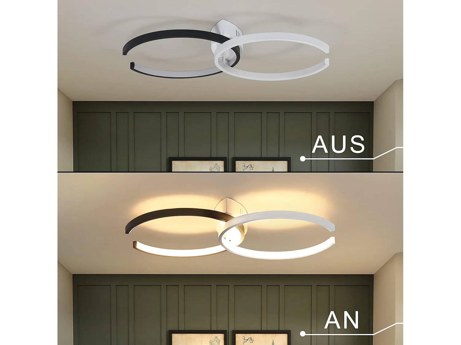 Nettlife Plafonnier LED Noir et Blanc, 24W Lampe de Plafond Moderne, Design 54CM, 3000K Blanc Chaud pour Salon, Chambre, Cuisine, Chambre d'enfant.