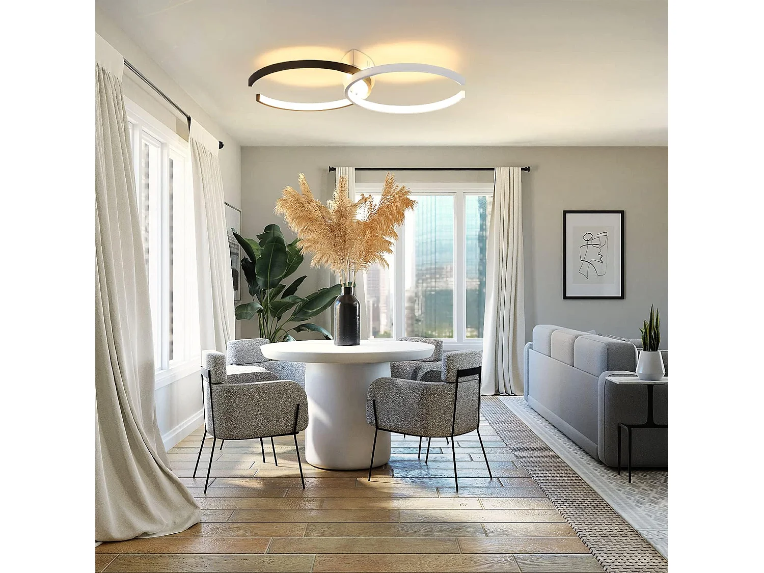 Nettlife Plafonnier LED Noir et Blanc, 24W Lampe de Plafond Moderne, Design 54CM, 3000K Blanc Chaud pour Salon, Chambre, Cuisine, Chambre d'enfant.