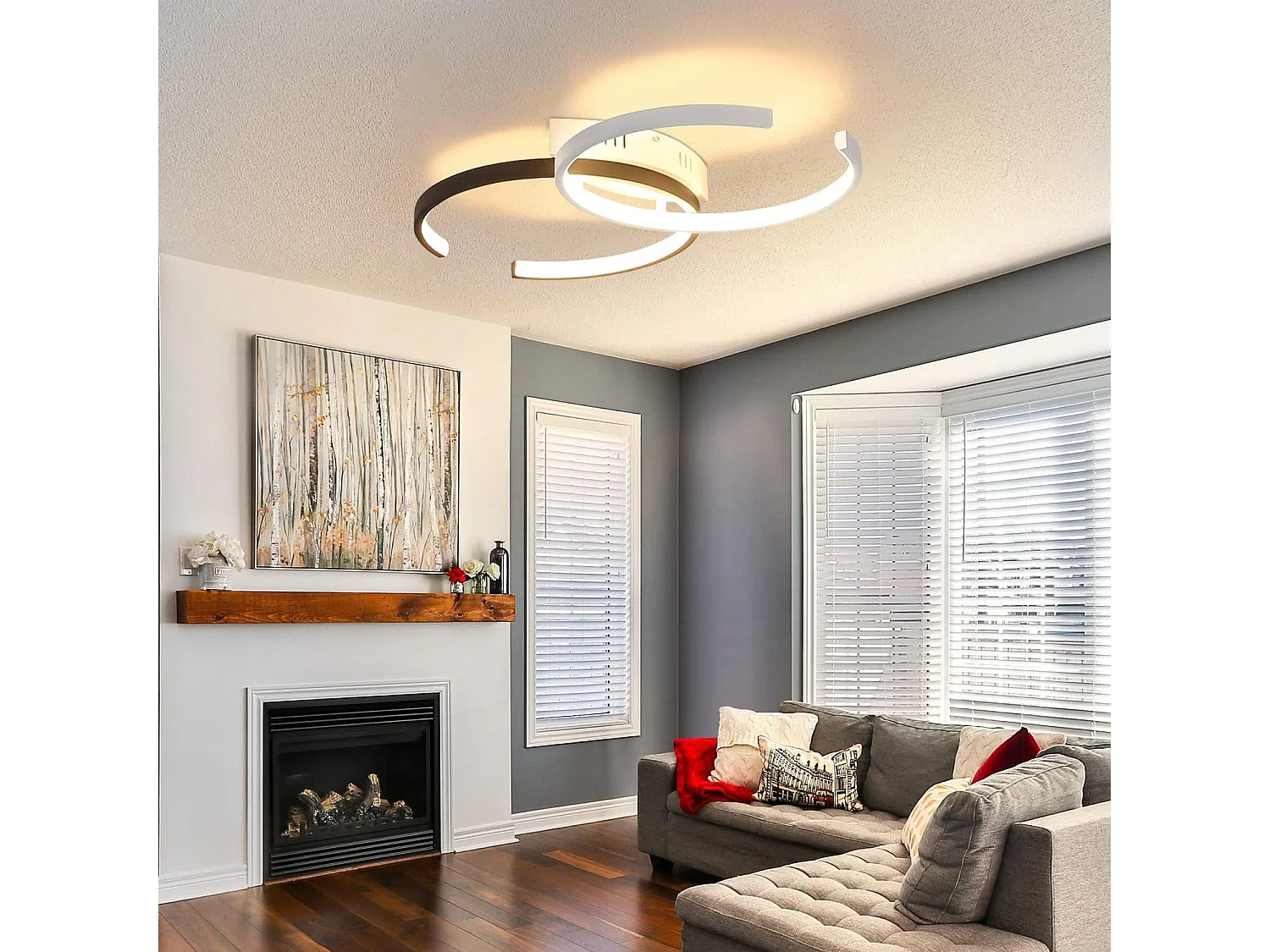 Nettlife Plafonnier LED Noir et Blanc, 24W Lampe de Plafond Moderne, Design 54CM, 3000K Blanc Chaud pour Salon, Chambre, Cuisine, Chambre d'enfant.