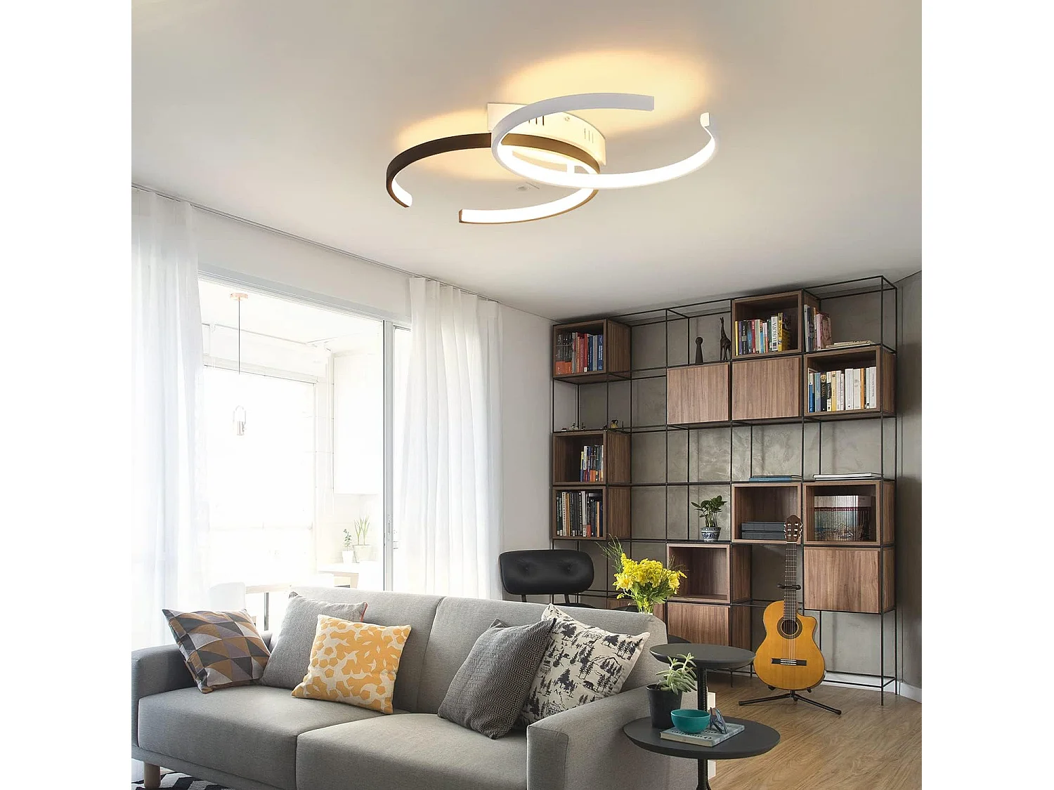 Nettlife Plafonnier LED Noir et Blanc, 24W Lampe de Plafond Moderne, Design 54CM, 3000K Blanc Chaud pour Salon, Chambre, Cuisine, Chambre d'enfant.